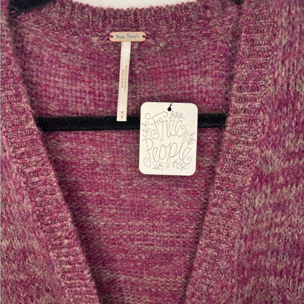 NWT - Free People Wrap Sweater Marled Burgundy Purple Knit Long Sleeve Women’s M - Picture 2 of 6